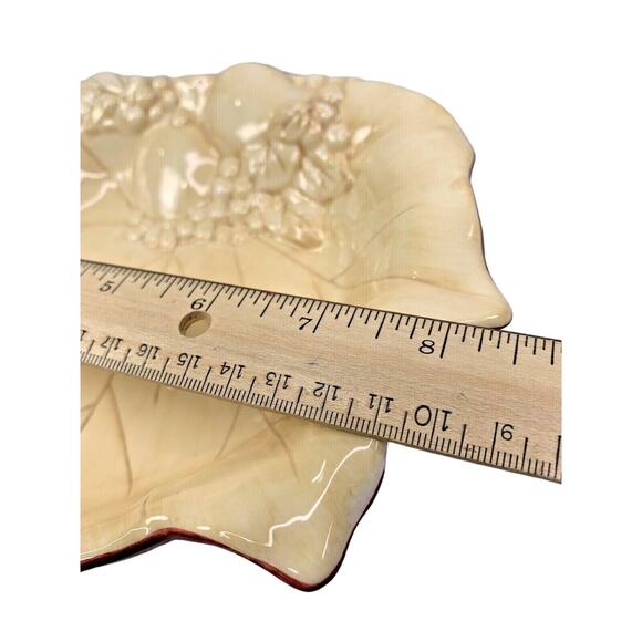 Hallmark Embossed Grape Leaf and Fruit Ceramic Bowl Wine and Ivory 8 1/2" - Picture 9 of 12